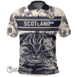 1stScotland Clothing - Wardlaw Family Crest Polo Shirt Scottish Fold Cat and Thistle Drawing Style A7