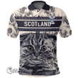 1stScotland Clothing - Tovy Family Crest Polo Shirt Scottish Fold Cat and Thistle Drawing Style A7