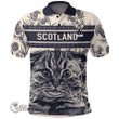 1stScotland Clothing - Usher Family Crest Polo Shirt Scottish Fold Cat and Thistle Drawing Style A7