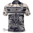 1stScotland Clothing - Sinclair Family Crest Polo Shirt Scottish Fold Cat and Thistle Drawing Style A7