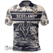 1stScotland Clothing - Normand Family Crest Polo Shirt Scottish Fold Cat and Thistle Drawing Style A7