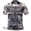 1stScotland Clothing - Lamond Family Crest Polo Shirt Scottish Fold Cat and Thistle Drawing Style A7