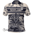 1stScotland Clothing - Nangothan Family Crest Polo Shirt Scottish Fold Cat and Thistle Drawing Style A7