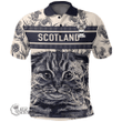 1stScotland Clothing - Leech Family Crest Polo Shirt Scottish Fold Cat and Thistle Drawing Style A7