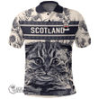 1stScotland Clothing - Lauty Family Crest Polo Shirt Scottish Fold Cat and Thistle Drawing Style A7