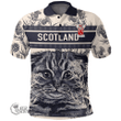 1stScotland Clothing - Leechman Family Crest Polo Shirt Scottish Fold Cat and Thistle Drawing Style A7