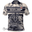 1stScotland Clothing - Lovell Family Crest Polo Shirt Scottish Fold Cat and Thistle Drawing Style A7