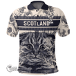 1stScotland Clothing - Kilgour Family Crest Polo Shirt Scottish Fold Cat and Thistle Drawing Style A7