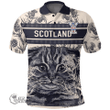 1stScotland Clothing - Panther Family Crest Polo Shirt Scottish Fold Cat and Thistle Drawing Style A7