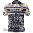 1stScotland Clothing - Rome Family Crest Polo Shirt Scottish Fold Cat and Thistle Drawing Style A7