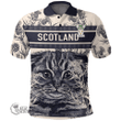 1stScotland Clothing - Paterson II Family Crest Polo Shirt Scottish Fold Cat and Thistle Drawing Style A7