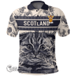 1stScotland Clothing - Seton Family Crest Polo Shirt Scottish Fold Cat and Thistle Drawing Style A7