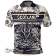 1stScotland Clothing - Rankin Family Crest Polo Shirt Scottish Fold Cat and Thistle Drawing Style A7