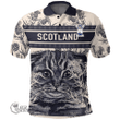 1stScotland Clothing - Lithgow Family Crest Polo Shirt Scottish Fold Cat and Thistle Drawing Style A7