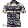 1stScotland Clothing - MacGowan Family Crest Polo Shirt Scottish Fold Cat and Thistle Drawing Style A7