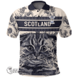 1stScotland Clothing - Struthers Family Crest Polo Shirt Scottish Fold Cat and Thistle Drawing Style A7
