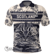 1stScotland Clothing - Shives Family Crest Polo Shirt Scottish Fold Cat and Thistle Drawing Style A7