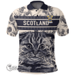 1stScotland Clothing - Witherspoon Family Crest Polo Shirt Scottish Fold Cat and Thistle Drawing Style A7