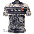 1stScotland Clothing - Tytler Family Crest Polo Shirt Scottish Fold Cat and Thistle Drawing Style A7
