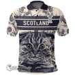 1stScotland Clothing - Steadman Family Crest Polo Shirt Scottish Fold Cat and Thistle Drawing Style A7