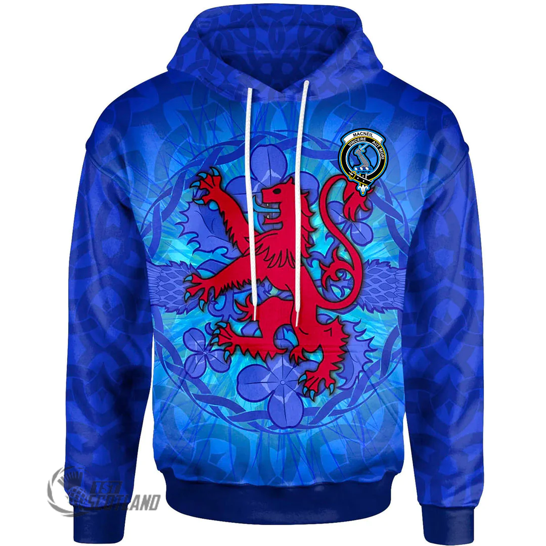 1stScotland Hoodie - MacNeil _of Colonsay_ Scottish Family Crest Hoodie - Lion With Scotland Thistle A7 | 1stScotland