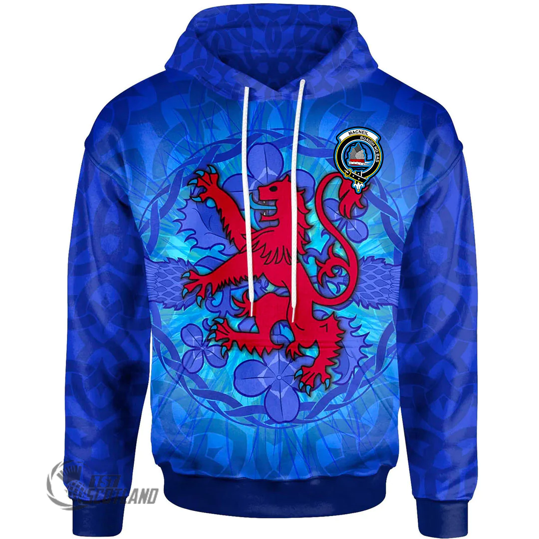 1stScotland Hoodie - MacNeil _of Barra_ Scottish Family Crest Hoodie - Lion With Scotland Thistle A7 | 1stScotland