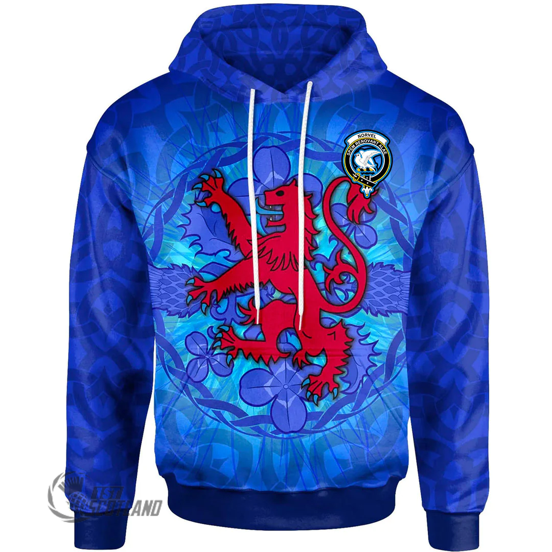 1stScotland Hoodie - Norvel _or Norvill_ Scottish Family Crest Hoodie - Lion With Scotland Thistle A7 | 1stScotland