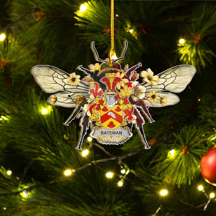 1stScotland Ornament - Bateman Irish Family Crest Custom Shape Ornament - Bee Decorated with Flowers A7 | 1stScotland