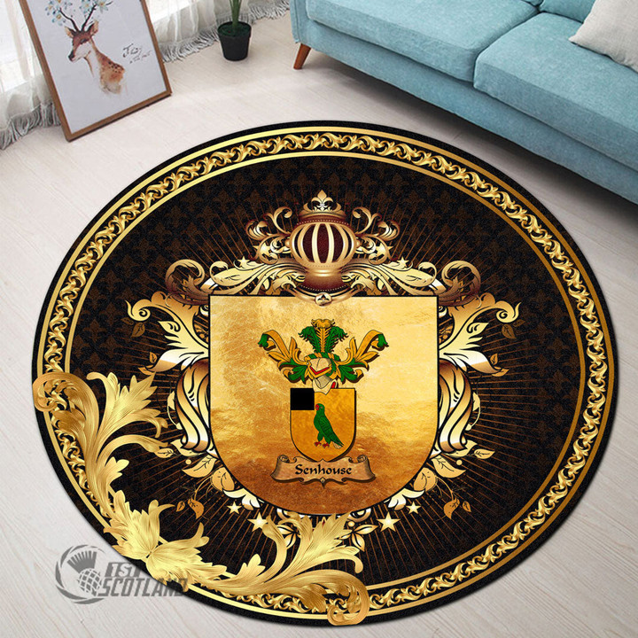 1stScotland Round Carpet - Senhouse Family Crest Round Carpet - Gold Heraldic Shield A7 | 1stScotland