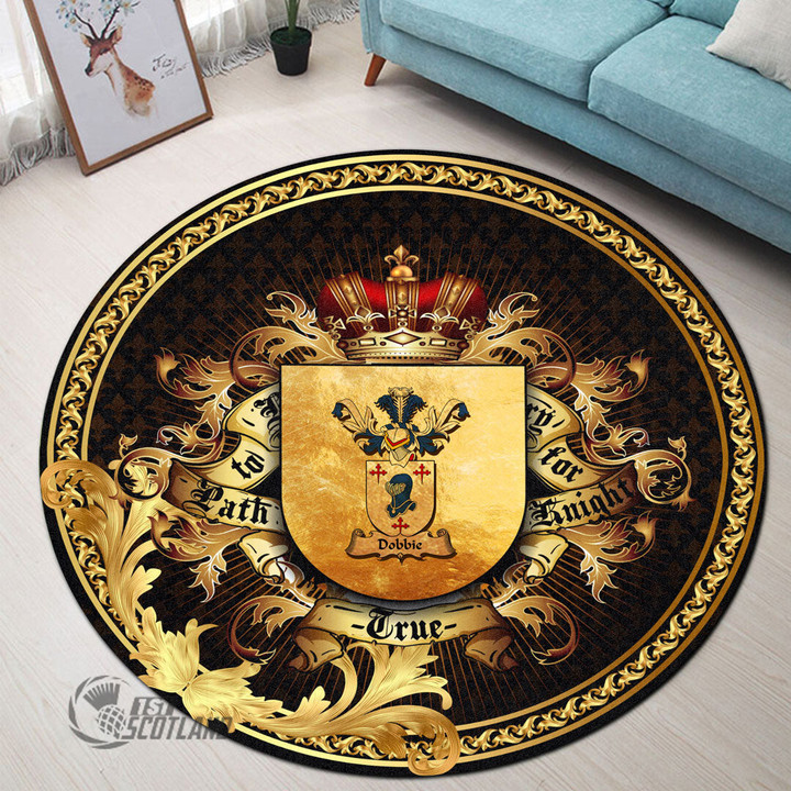 1stScotland Round Carpet - Dobbie Family Crest Round Carpet - Golden Heraldic Shield A7 | 1stScotland