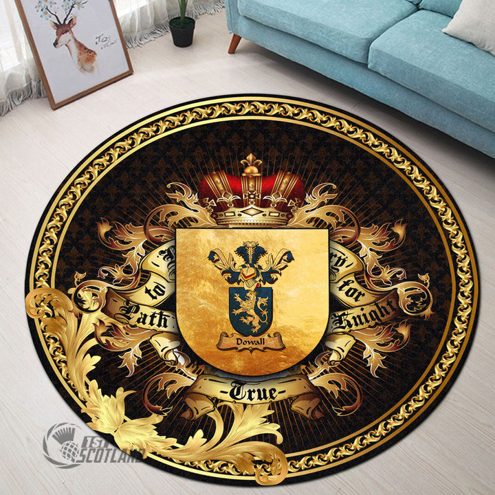 1stScotland Round Carpet - Dowall Family Crest Round Carpet - Golden Heraldic Shield A7 | 1stScotland