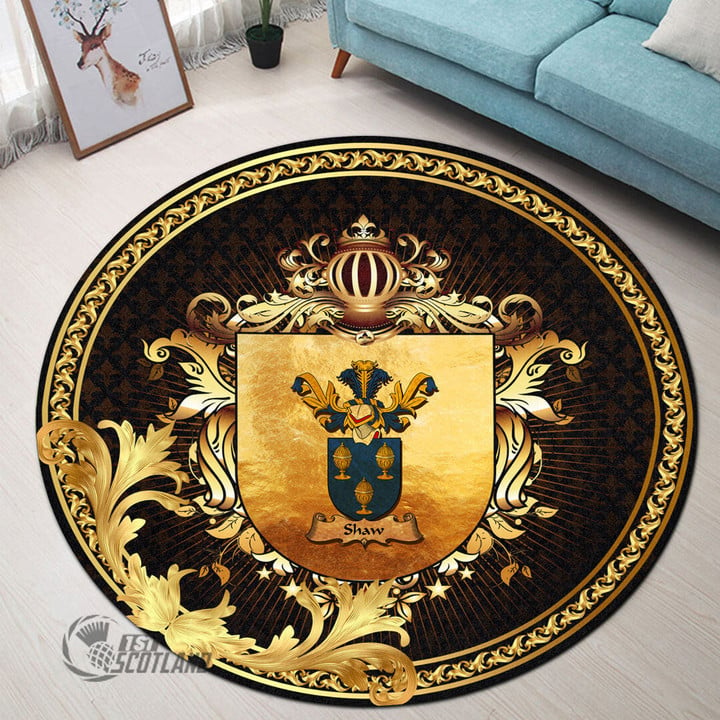 1stScotland Round Carpet - Shaw Family Crest Round Carpet - Gold Heraldic Shield A7 | 1stScotland