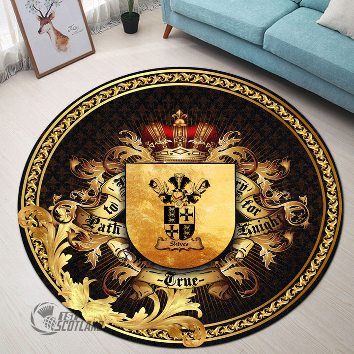 1stScotland Round Carpet - Shives Family Crest Round Carpet - Golden Heraldic Shield A7 | 1stScotland