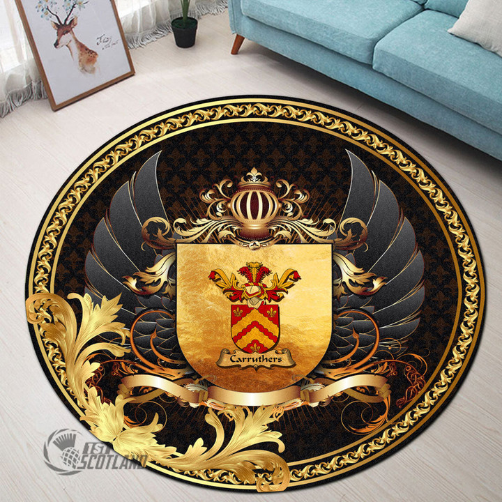 1stScotland Round Carpet - Carruthers Family Crest Round Carpet - Ornamental Heraldic Shield Black Wings A7 | 1stScotland