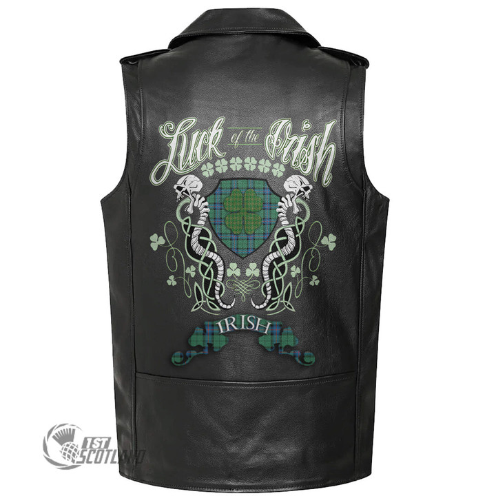 1stScotland Clothing - Armstrong Ancient Tartan Luck of the Irish Sleeve Leather Sleeveless Biker Jacket A35