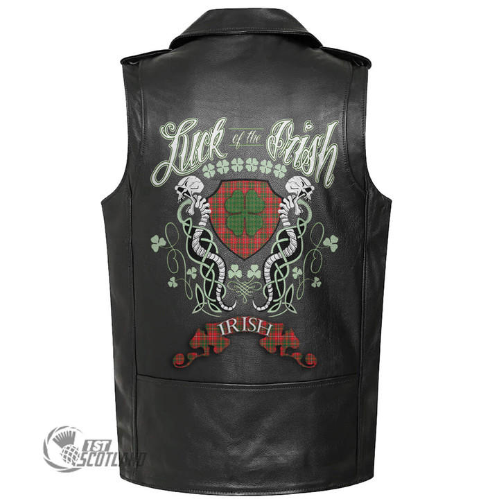 1stScotland Clothing - Hay Modern Tartan Luck of the Irish Sleeve Leather Sleeveless Biker Jacket A35