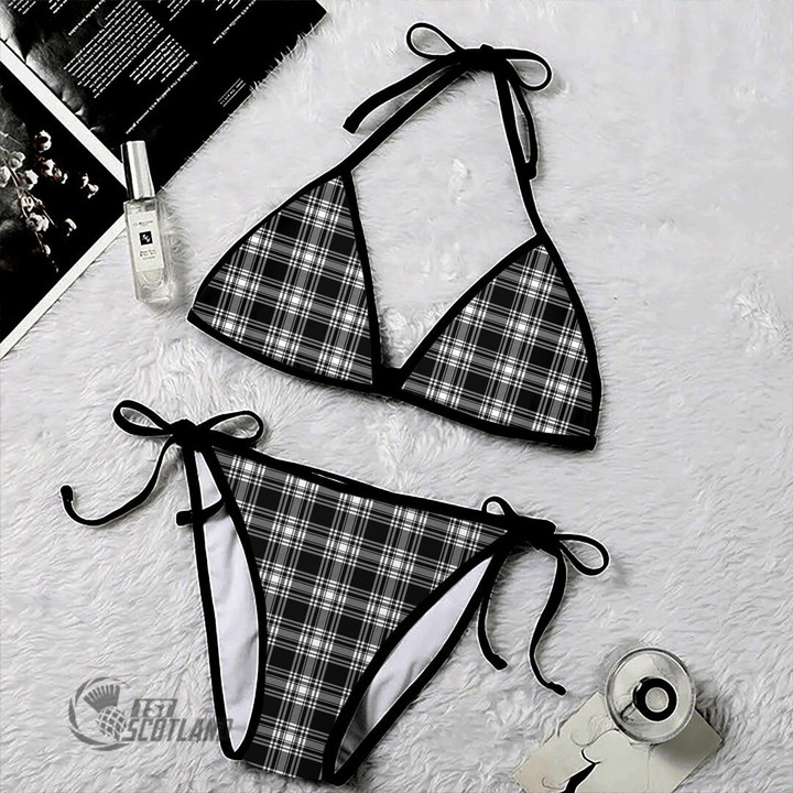 1stScotland Clothing - Menzies Black & White Modern Tartan 2 Piece Bikini A35