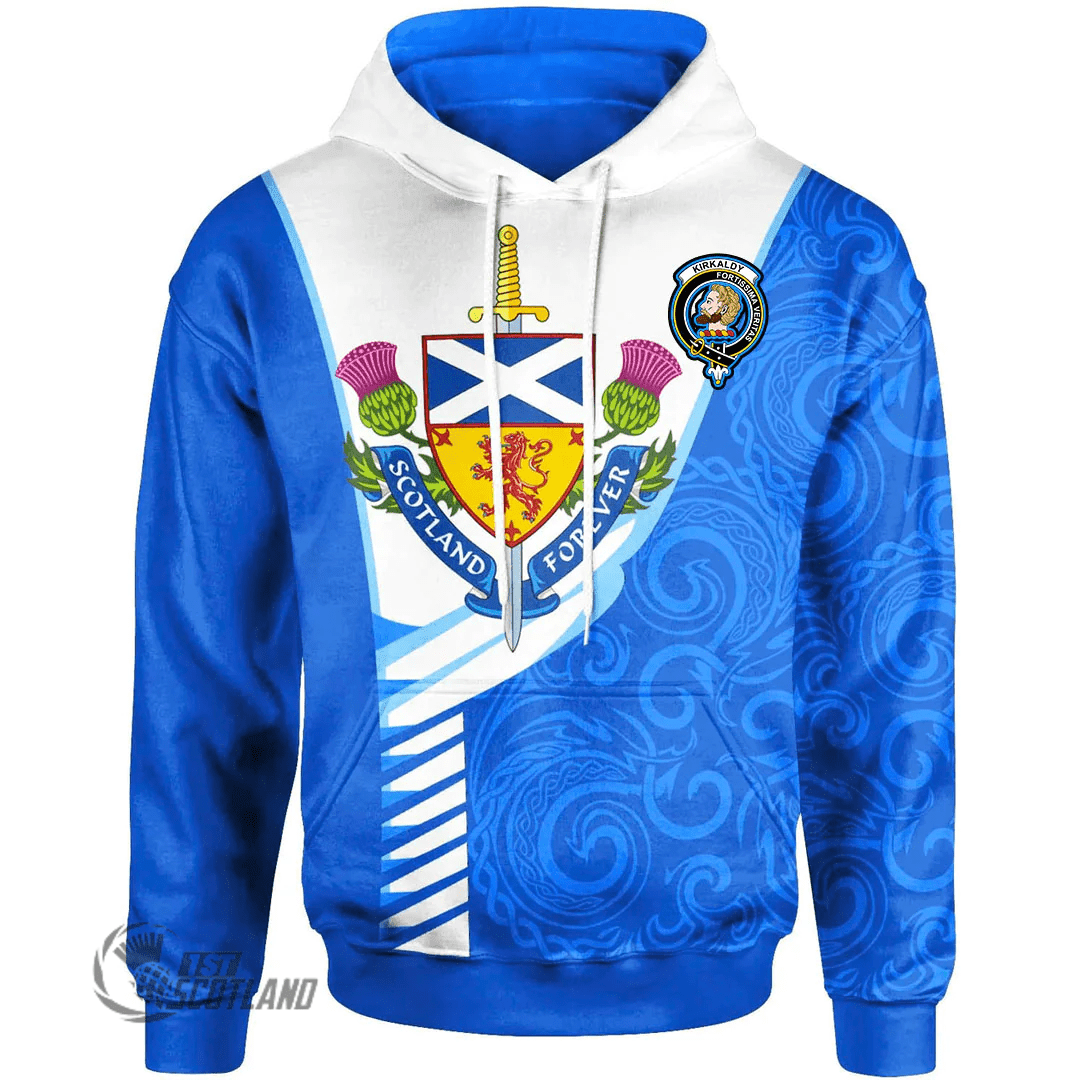 1stScotland Hoodie - Kirkaldy _of Grange_ Scottish Family Crest Hoodie - Scotland Fore Flag Color A7 | 1stScotland
