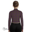 Scottish MacDonald Modern Tartan Crest Women Long Sleeve Turtleneck T-Shirt Full Plaid