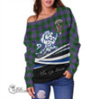 Scottish Elphinstone Tartan Crest Off Shoulder Sweater Lion Rampant Scotland Forever