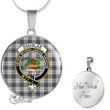 Scottish Douglas Grey Modern Tartan Crest Circle Necklace Full Plaid