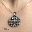 Scottish Menzies Black & White Modern Tartan Crest Circle Necklace Full Plaid