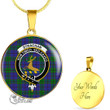 Scottish Strachan Tartan Crest Circle Necklace Full Plaid
