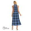 Scottish MacKay Blue Tartan Crest Wrap Hem Belted Halter Dress Full Plaid