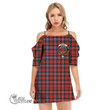 Scottish MacDuff Modern Tartan Crest Off Shoulder Cami Dress Full Plaid