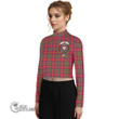 Scottish Shaw Red Modern Tartan Crest Women Long Sleeve Turtleneck T-Shirt Full Plaid