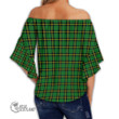 Scottish Wallace Hunting - Green Tartan Crest Women Off Shoulder Wrap Waist Top Full Plaid