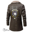 Scottish Cunningham Dress Blue Dancers Tartan Crest Long Fleece Leather Jacket Scottish Badge