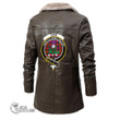 Scottish Gow Modern Tartan Crest Long Fleece Leather Jacket Scottish Badge