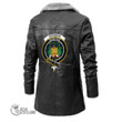 Scottish Dundas Modern 02 Tartan Crest Long Fleece Leather Jacket Scottish Badge